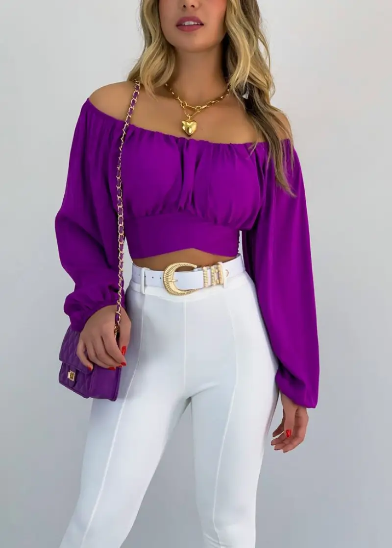 Green Off-Shoulder Lantern Sleeve Top for Women