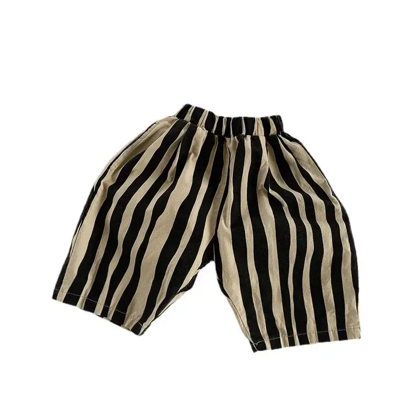 Vertical Striped Korean Style Shorts 2026 Summer Unisex Pure Cotton