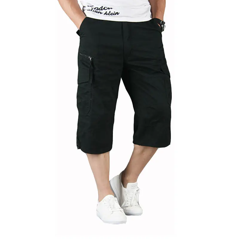 Men's Olive Green Capri Shorts with Multi-Pockets