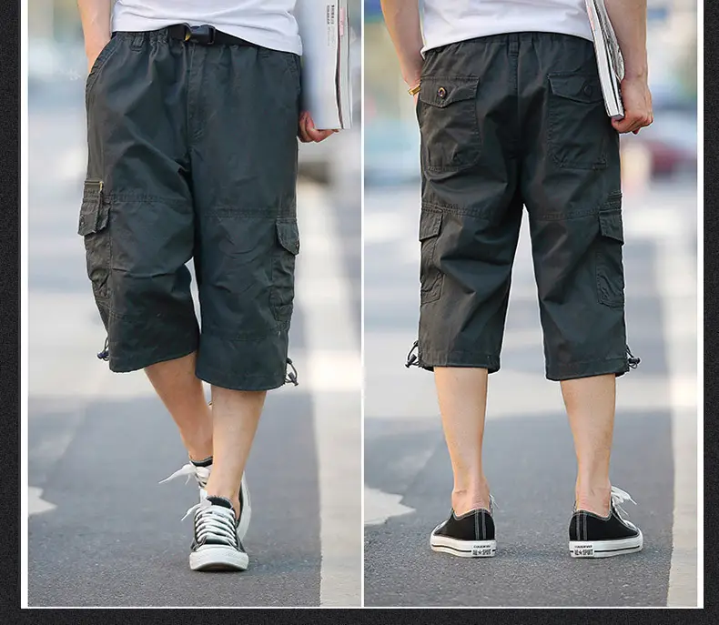 Men's Olive Green Capri Shorts with Multi-Pockets — feature 11