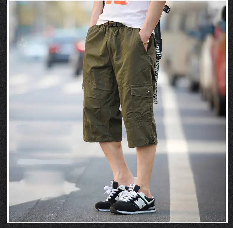 Men's Olive Green Capri Shorts with Multi-Pockets — feature 13