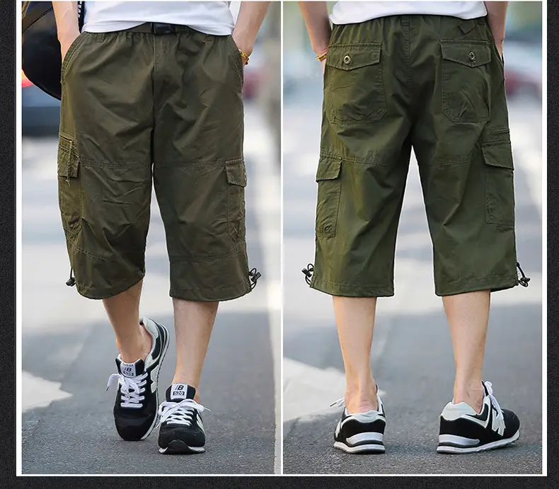 Men's Olive Green Capri Shorts with Multi-Pockets — feature 14