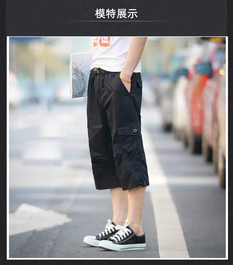 Men's Olive Green Capri Shorts with Multi-Pockets — feature 4