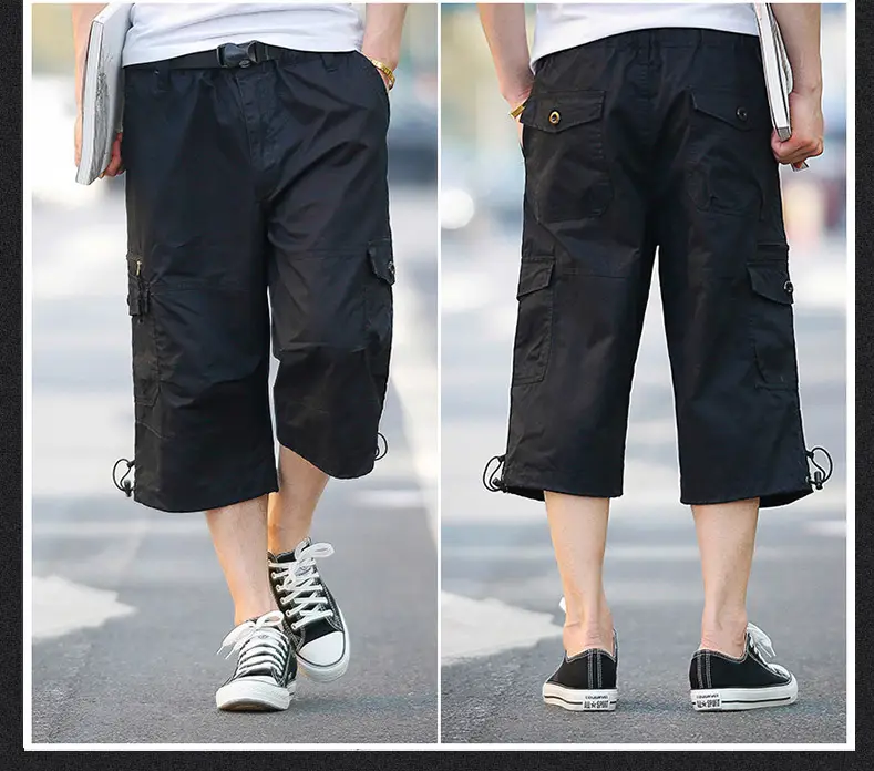 Men's Olive Green Capri Shorts with Multi-Pockets — feature 5