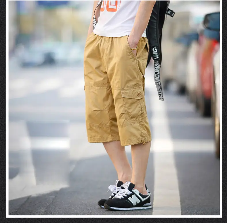Men's Olive Green Capri Shorts with Multi-Pockets — feature 7