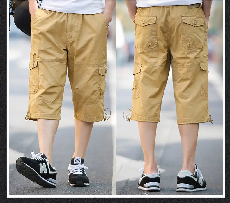 Men's Olive Green Capri Shorts with Multi-Pockets — feature 8