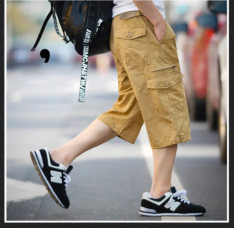 Men's Olive Green Capri Shorts with Multi-Pockets — feature 9