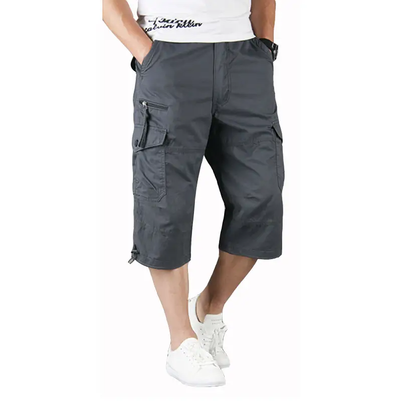 Men's Olive Green Capri Shorts with Multi-Pockets