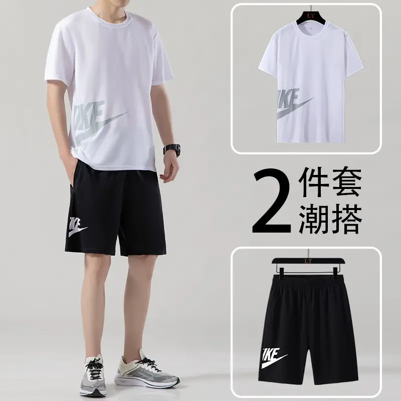 2022 Men Black Nike 2Pcs Summer Sports Suit Large - Image 8