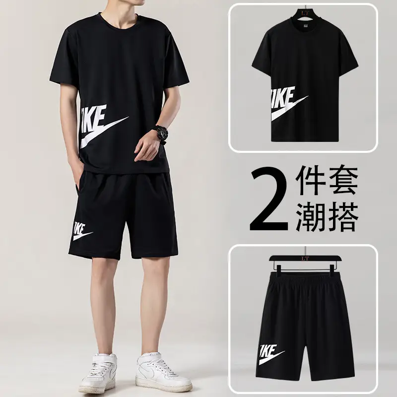 2022 Men Black Nike 2Pcs Summer Sports Suit Large - Image 5