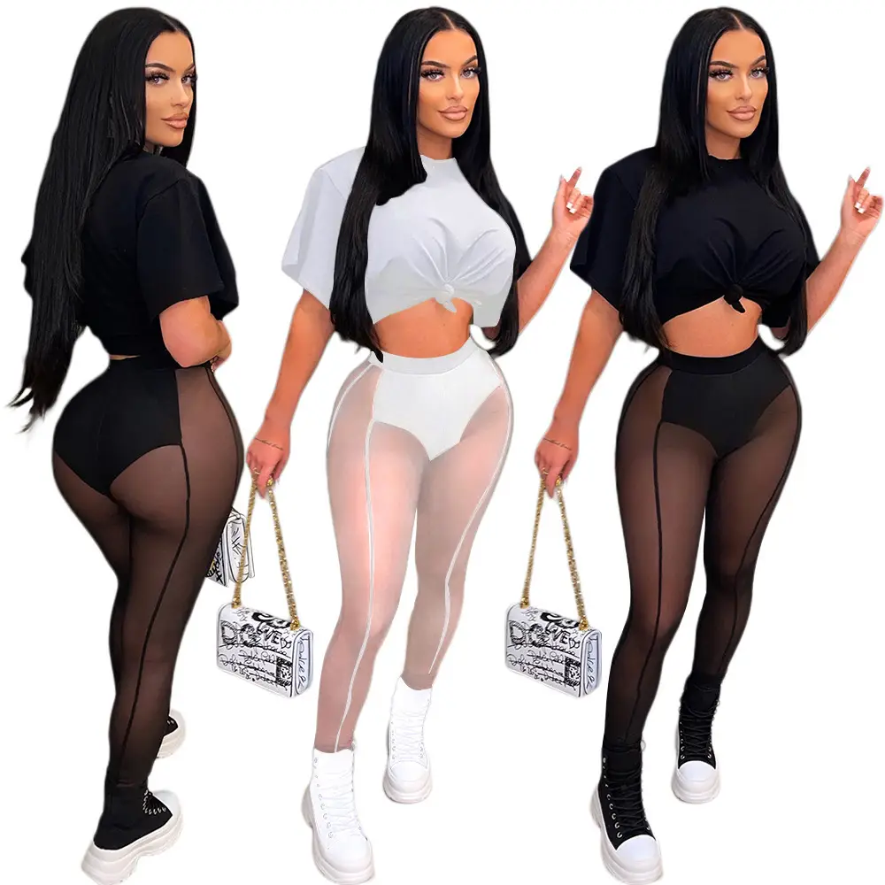 2022 Summer Slim Fit Mesh Pants White High Heel - Image 5