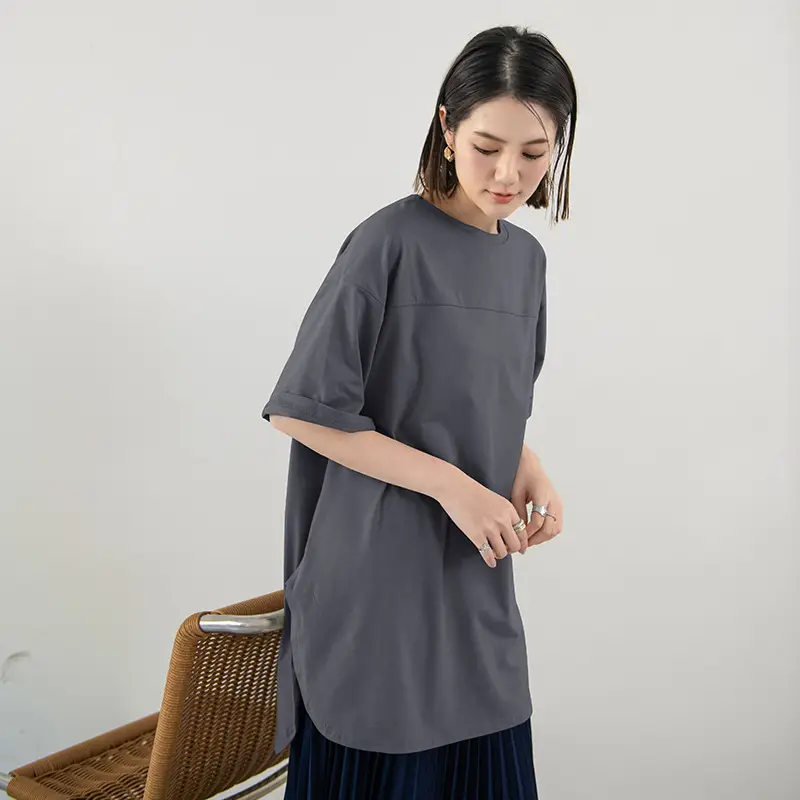 Japanese Cotton Pullover T-Shirt Grey Loose Fit - Image 4