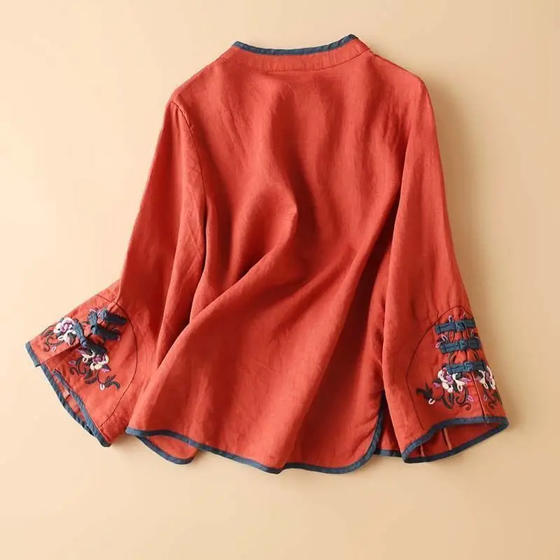 Women Chinese Style Oblique Blouse with Embroidery — feature 7