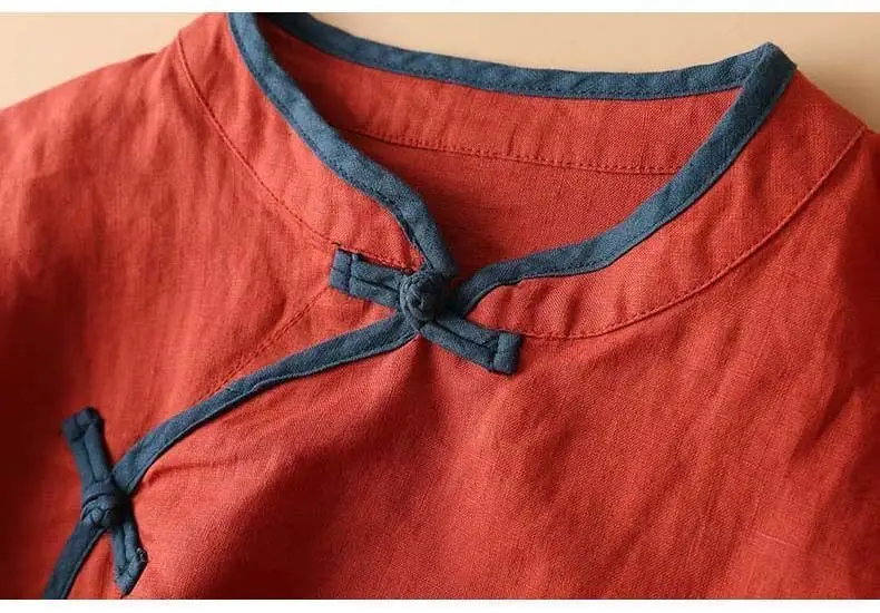 Women Chinese Style Oblique Blouse with Embroidery — feature 9
