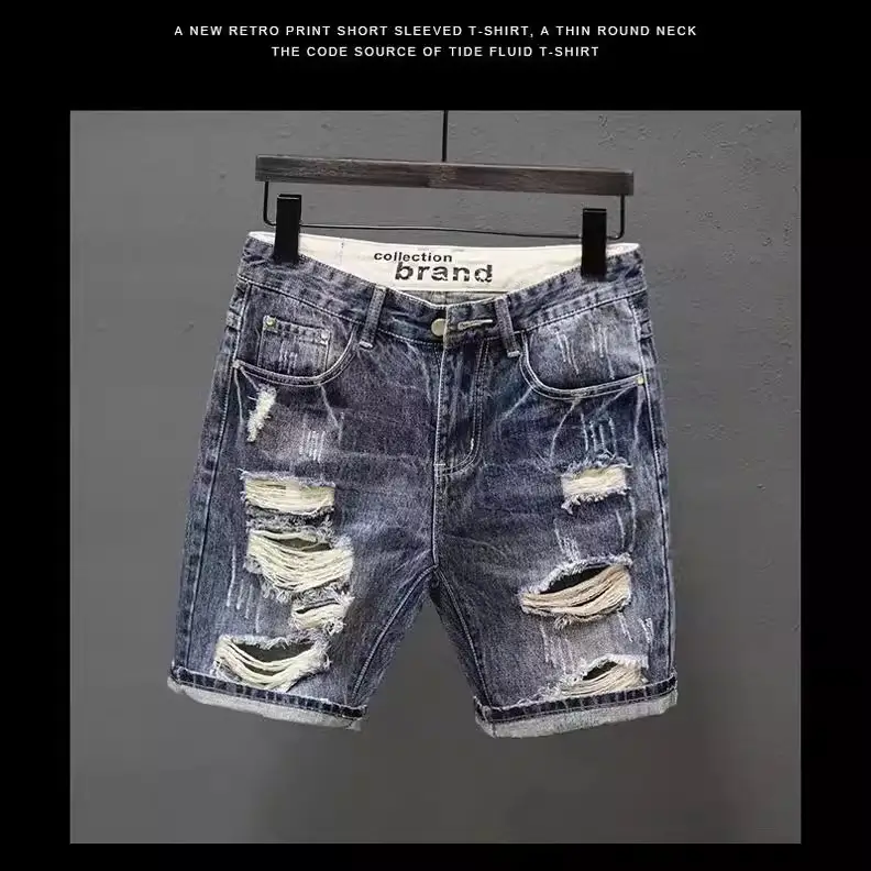 Korean Style Ripped Denim Shorts for Men - Image 5