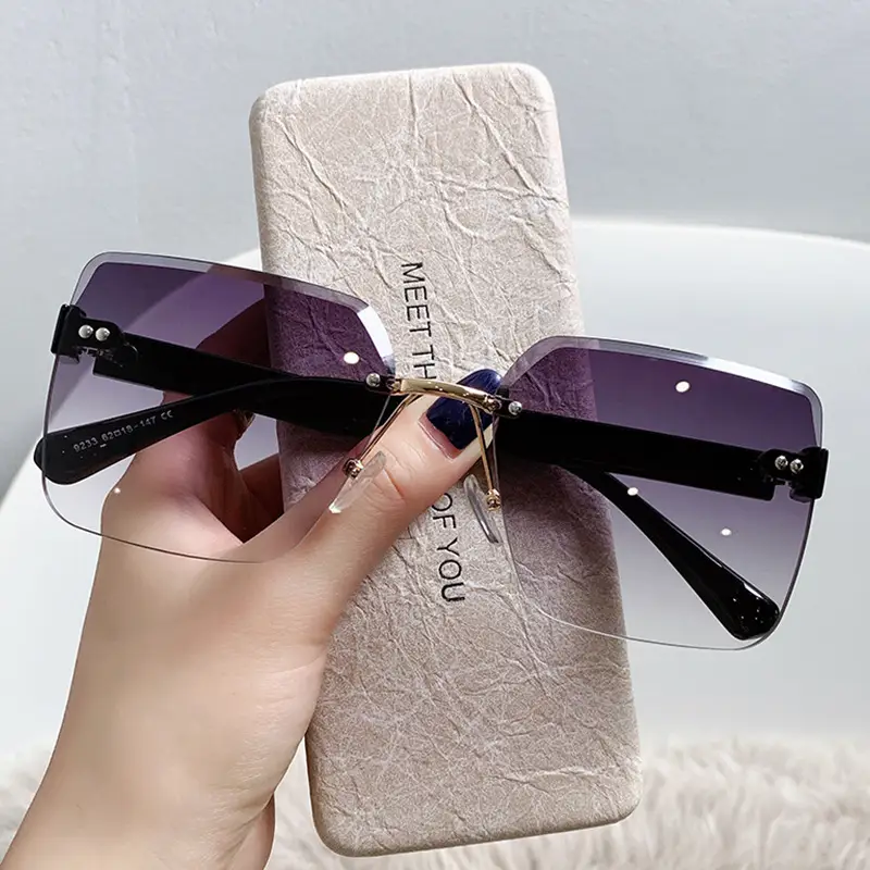 Women Frameless Sunglasses Anti-UV Black Korean Style - Image 4