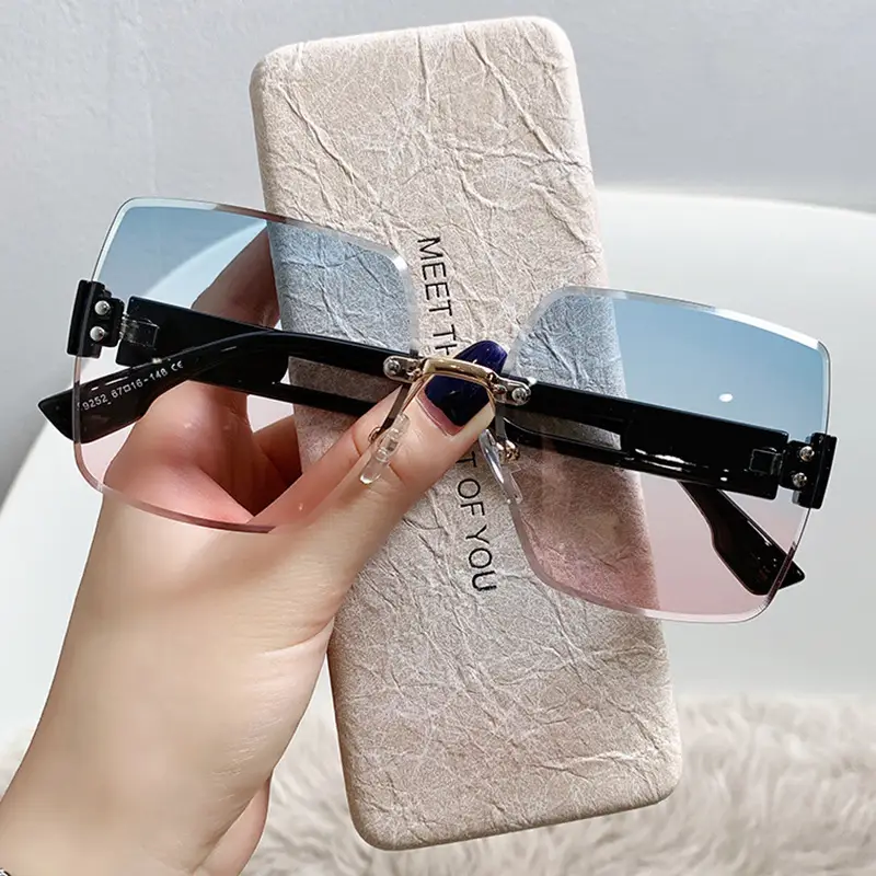 Women Frameless Sunglasses Anti-UV Black Korean Style - Image 7