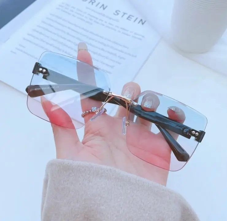 Women Frameless Sunglasses Anti-UV Black Korean Style - Image 1