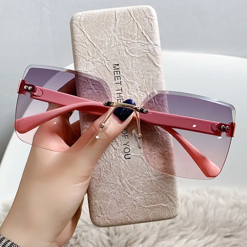 Women Frameless Sunglasses Anti-UV Black Korean Style - Image 3