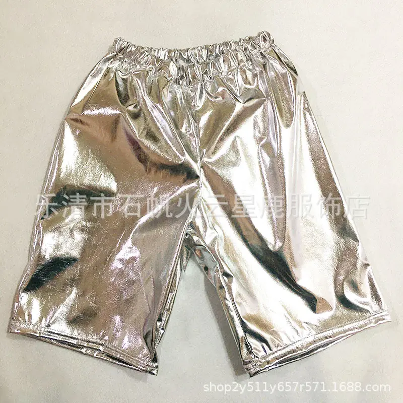 Red Gold Foil Glossy Shorts for Men Mid-Length