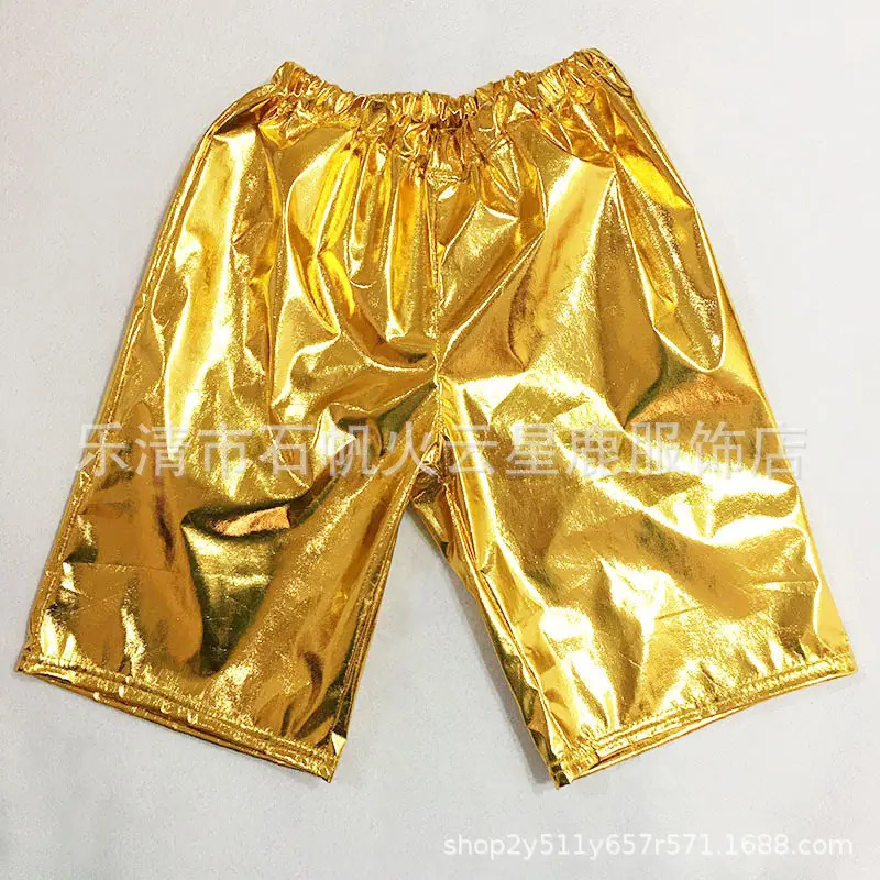 Red Gold Foil Glossy Shorts for Men Mid-Length