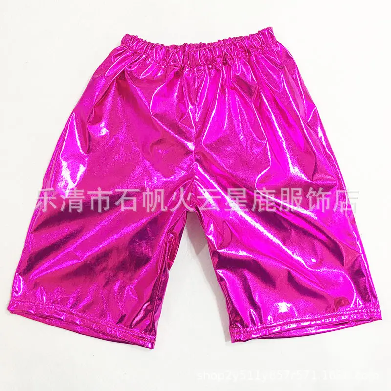 Red Gold Foil Glossy Shorts for Men Mid-Length