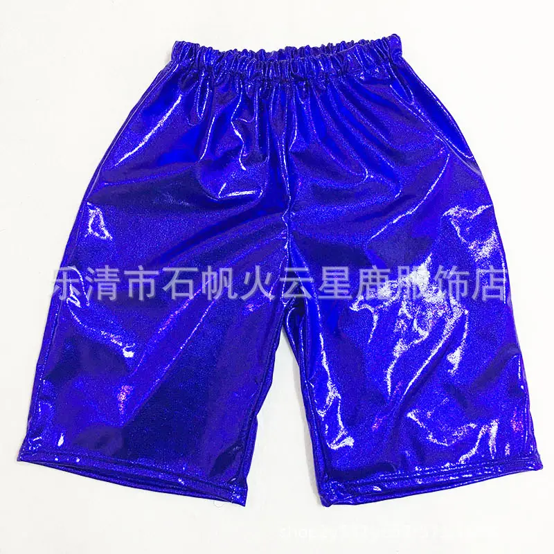 Red Gold Foil Glossy Shorts for Men Mid-Length