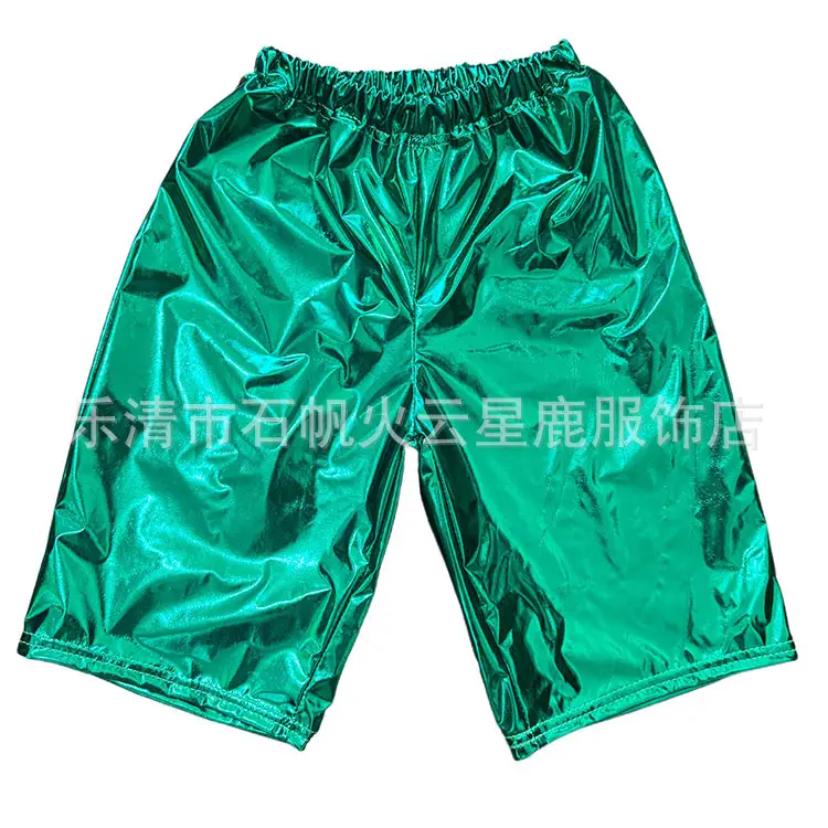 Red Gold Foil Glossy Shorts for Men Mid-Length