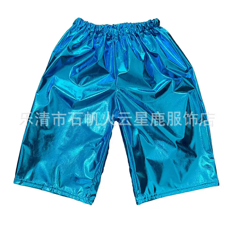 Red Gold Foil Glossy Shorts for Men Mid-Length