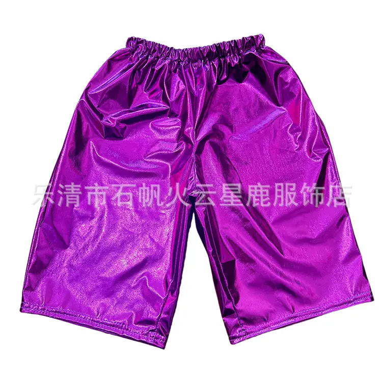 Red Gold Foil Glossy Shorts for Men Mid-Length
