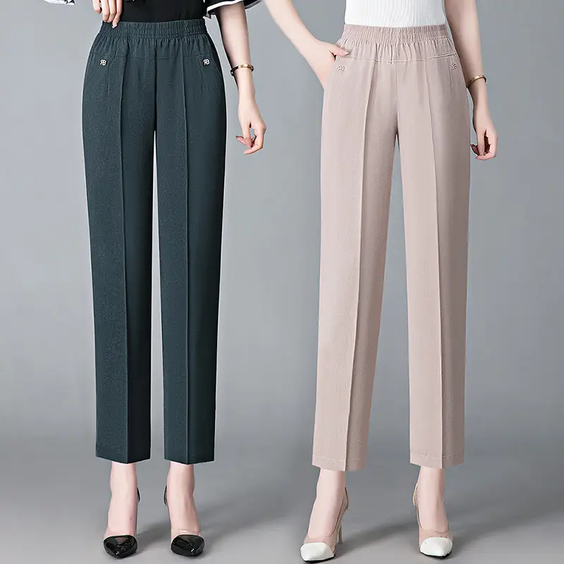 Black Straight Cropped High Waist Pants for Women - Image 7
