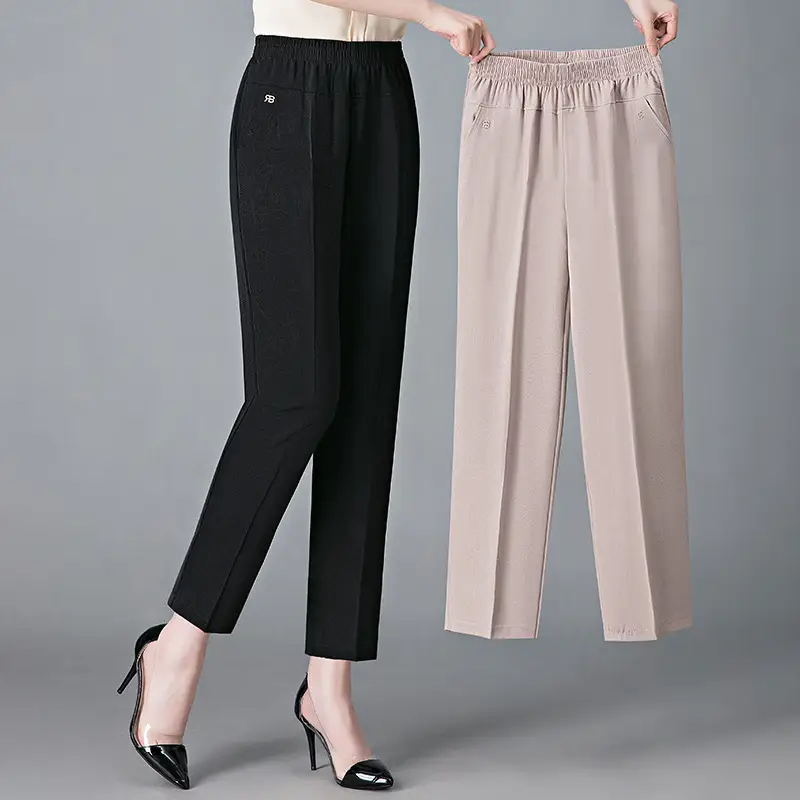 Black Straight Cropped High Waist Pants for Women - Image 8