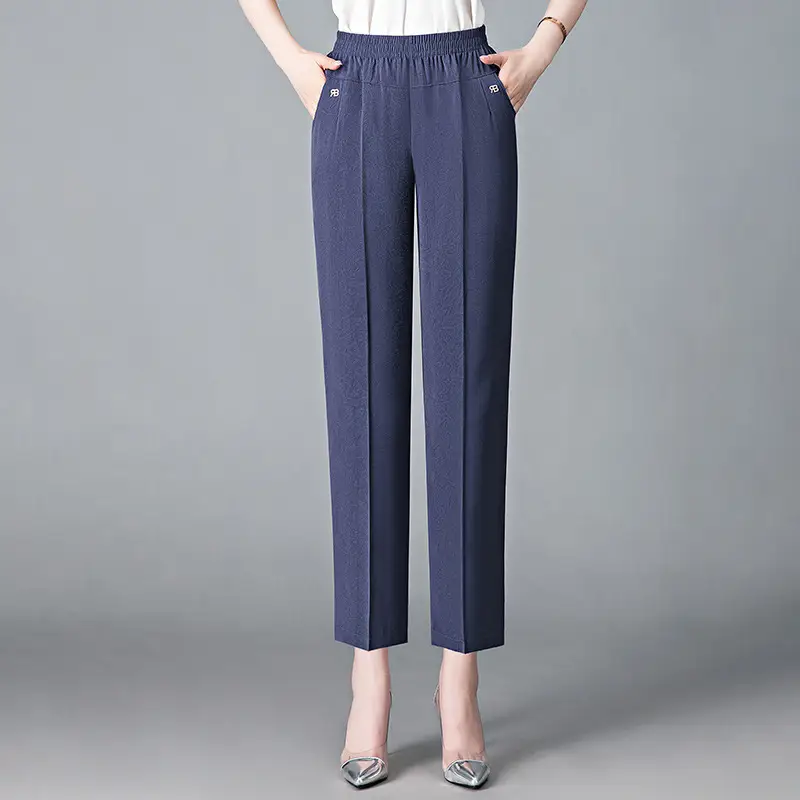 Black Straight Cropped High Waist Pants for Women - Image 2