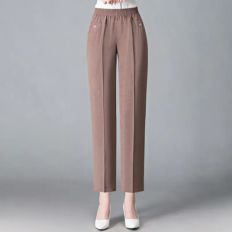 Black Straight Cropped High Waist Pants for Women - Image 3