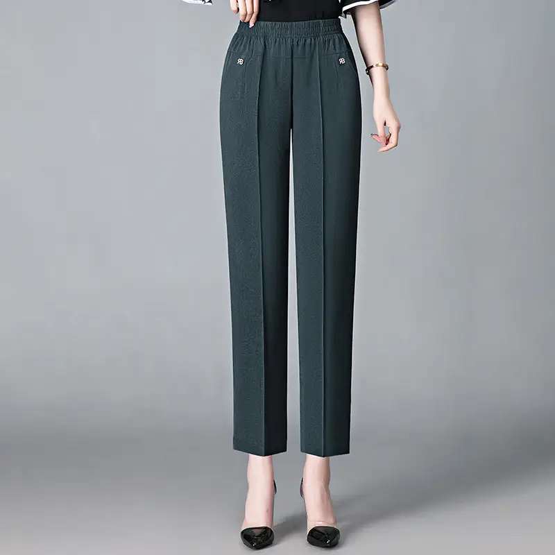 Black Straight Cropped High Waist Pants for Women - Image 4