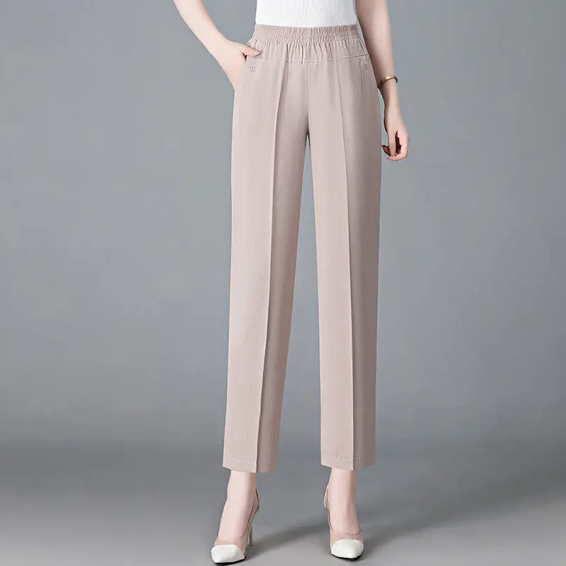 Black Straight Cropped High Waist Pants for Women - Image 5