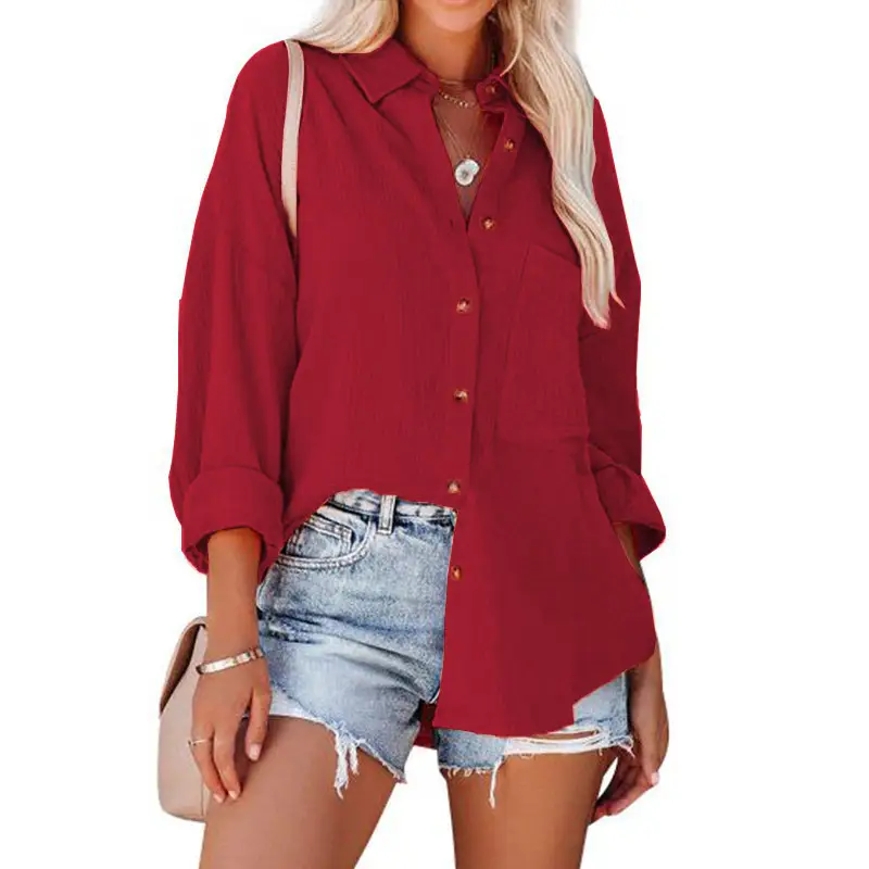 Women's Off-Shoulder Green Button-Down Shirt 2024 Spring - Image 5