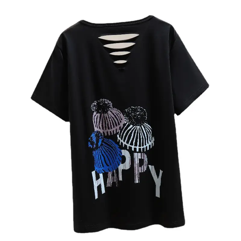 2022 Black V-Neck Slimming T-Shirt Women - Image 5