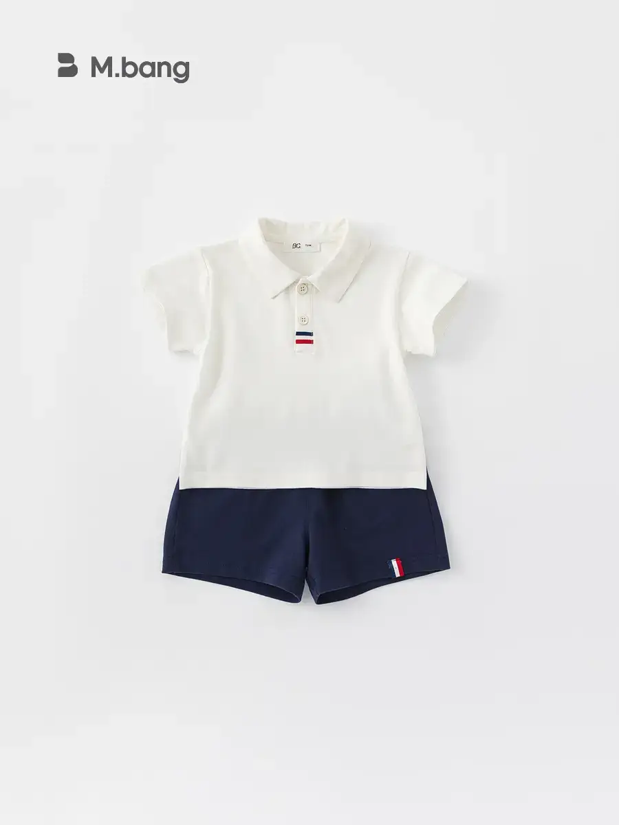 Kids Boys Polo Shirt Shorts Set White Navy Summer - Image 7