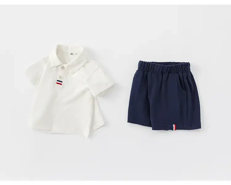 Kids Boys Polo Shirt Shorts Set White Navy Summer — feature 18