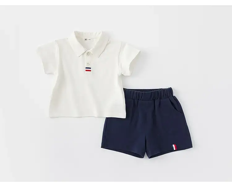 Kids Boys Polo Shirt Shorts Set White Navy Summer — feature 21