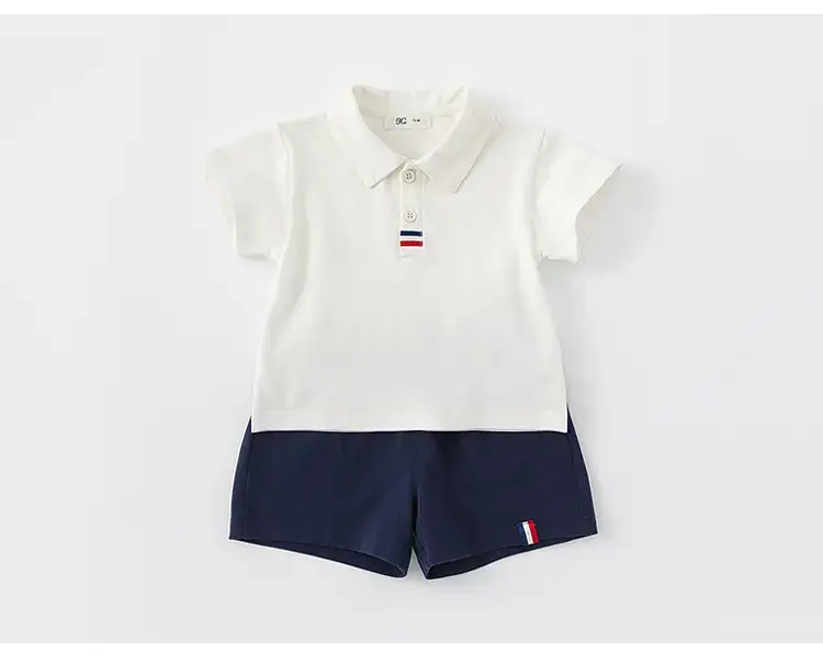 Kids Boys Polo Shirt Shorts Set White Navy Summer — feature 25