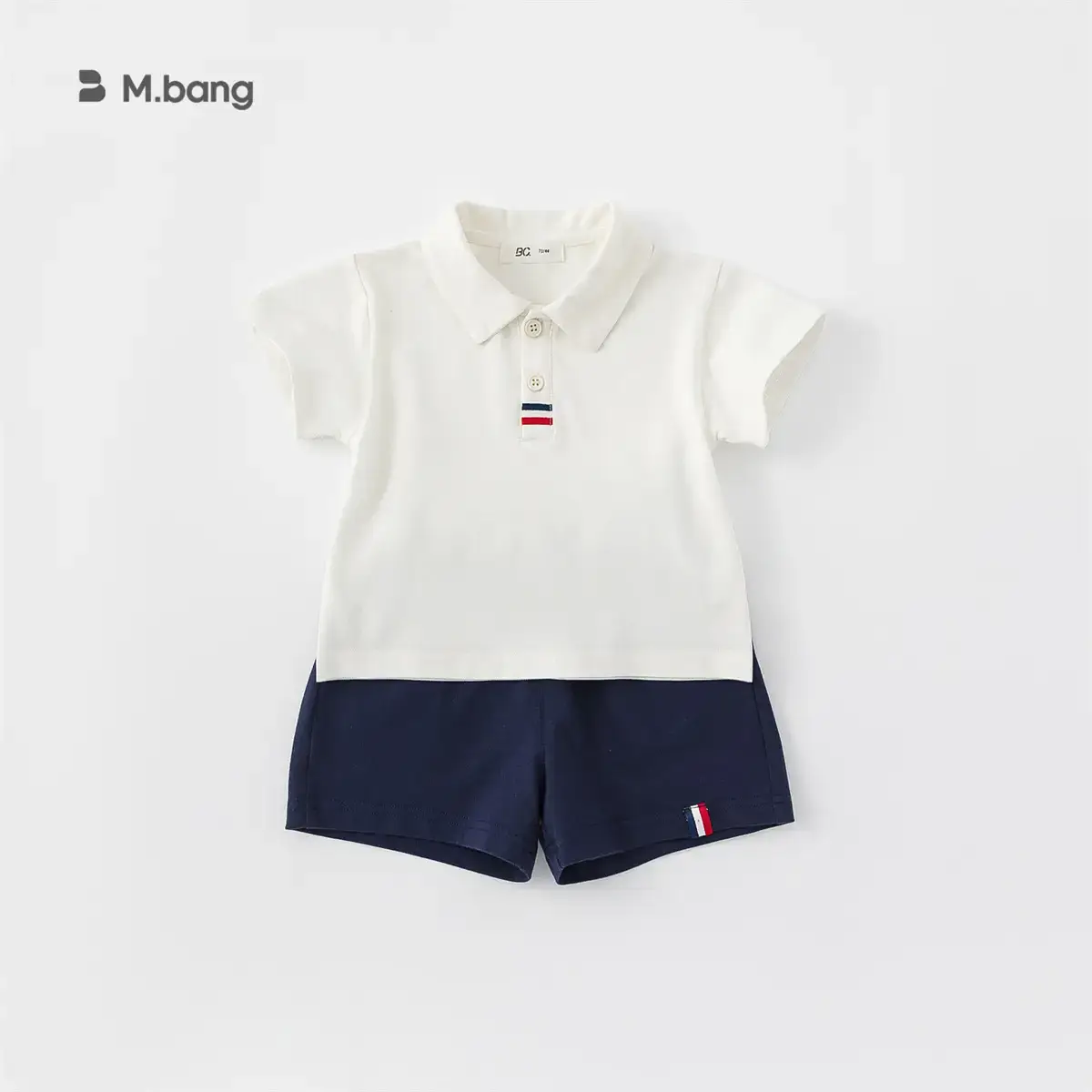 Kids Boys Polo Shirt Shorts Set White Navy Summer - Image 2