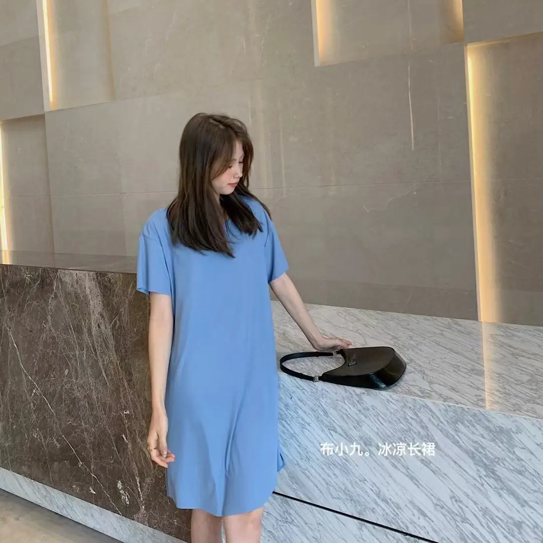 Women's Ice Silk Cool Skirt Dress Blue Summer Wear - Image 10