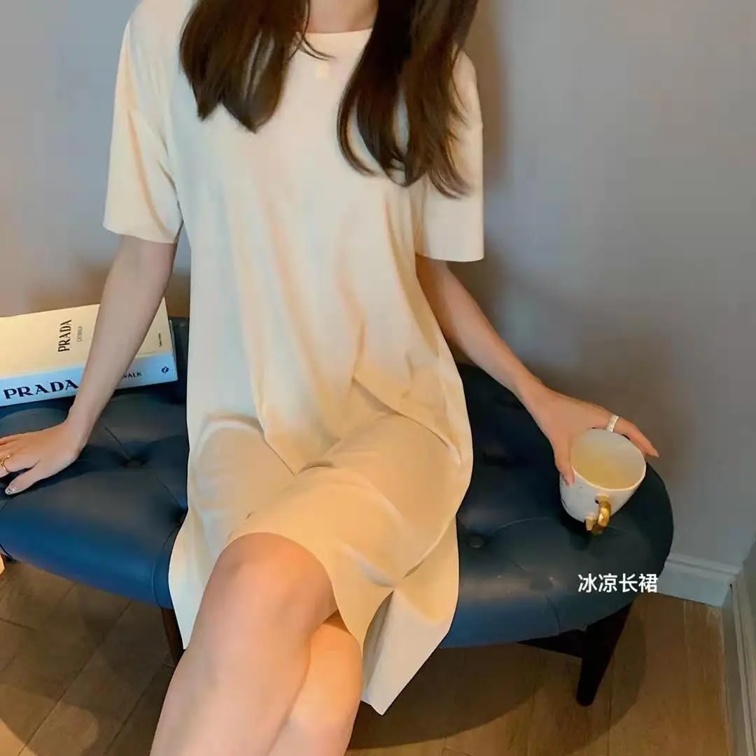 Women's Ice Silk Cool Skirt Dress Blue Summer Wear - Image 4