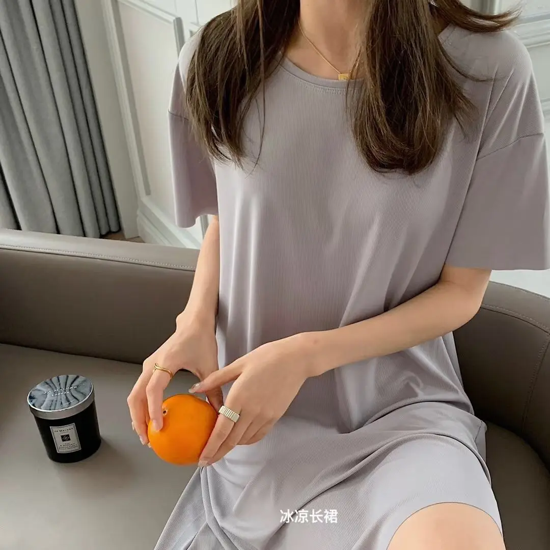 Women's Ice Silk Cool Skirt Dress Blue Summer Wear - Image 5