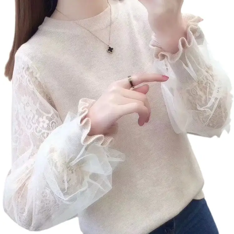 Autumn Lace Knitted Pullover Long Sleeve Winter Wear - Image 6