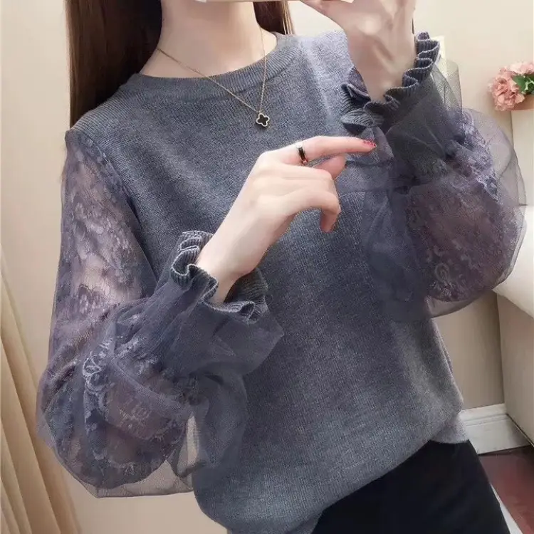 Autumn Lace Knitted Pullover Long Sleeve Winter Wear - Image 7