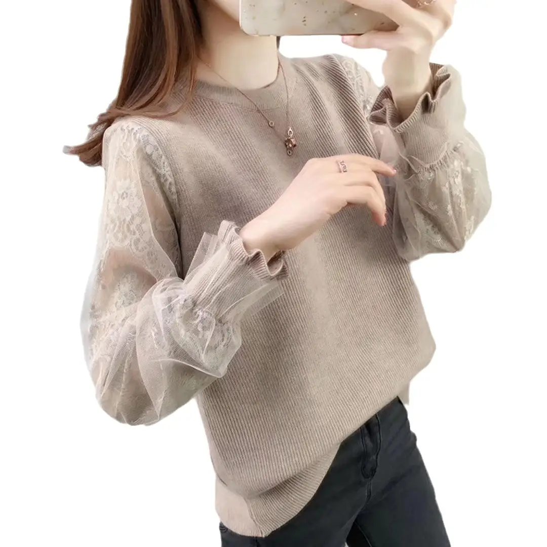 Autumn Lace Knitted Pullover Long Sleeve Winter Wear - Image 8