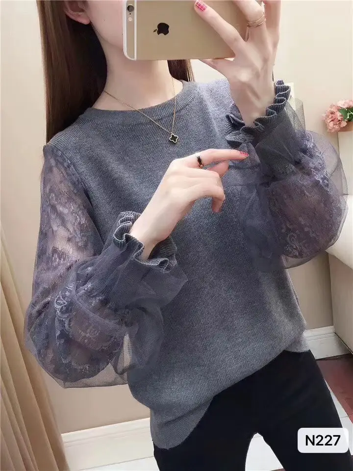 Autumn Lace Knitted Pullover Long Sleeve Winter Wear - Image 2
